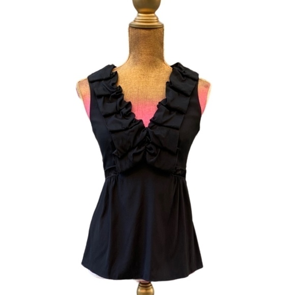 Rebecca Taylor Black Silk Ruffled Sleeveless Blouse - Picture 1 of 9